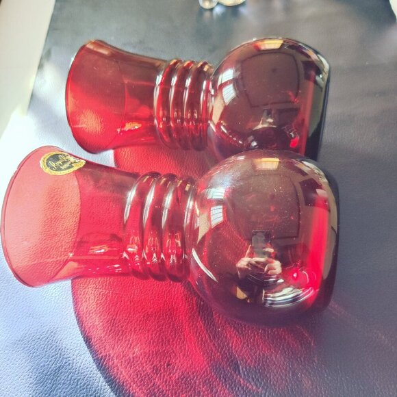 Royal Ruby Vintage Vases by Anchor Hocking c1930-1960 Gorgeous pair for Holidays - Picture 8 of 10